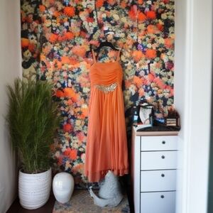 Coral Pink Neon Sparkle Silver Dress Wedding Formal Spring Summer Easter